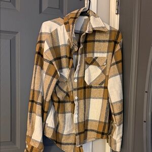SHEIN Plaid Shirt in Brown and Cream